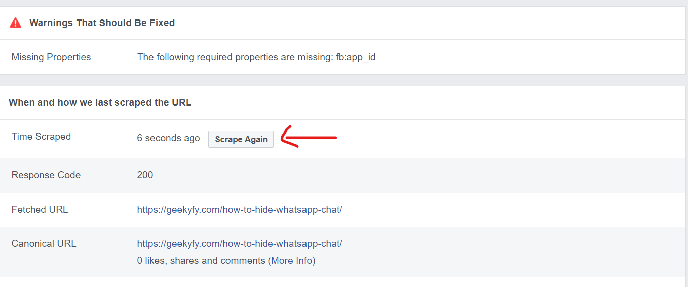 Facebook-debugger-tool scrape again