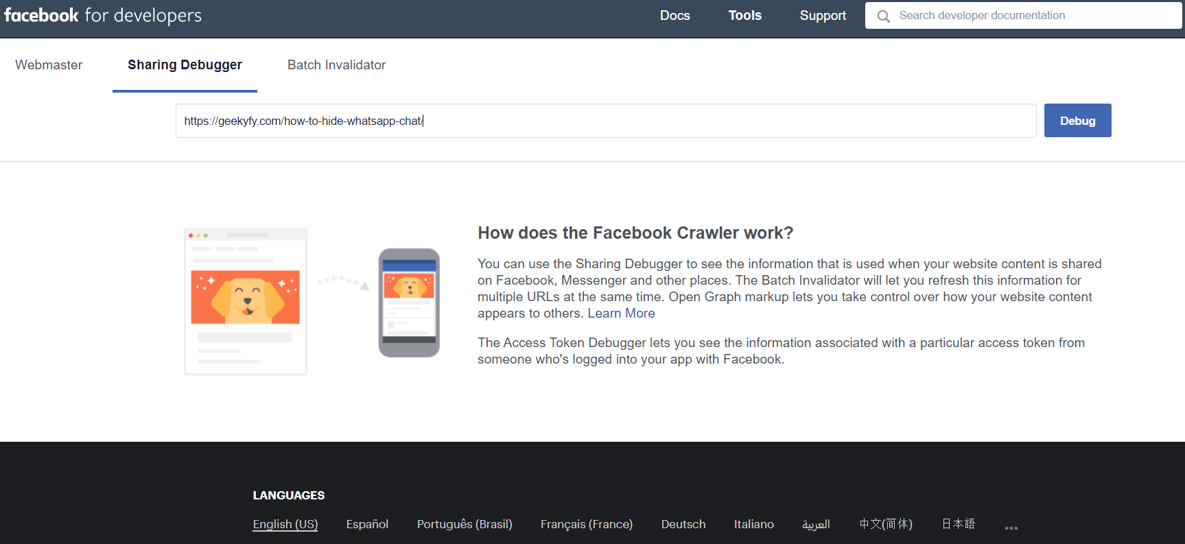 Facebook-debugger-tool